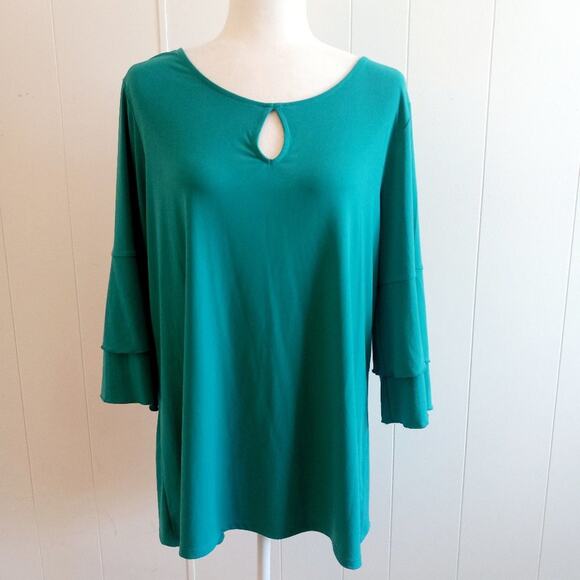 Christopher & Banks 3/4 Tiered Bell Sleeve Keyhole Top - Picture 1 of 7
